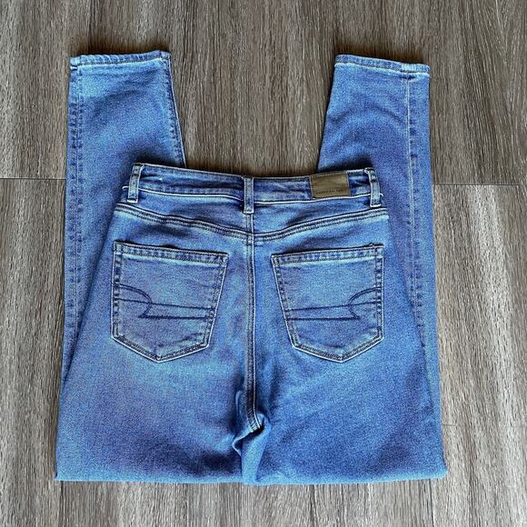 American Eagle Stretch Mom Jeans Classic Blue High Rise Tapered Ankle Length 0 - Picture 16 of 16